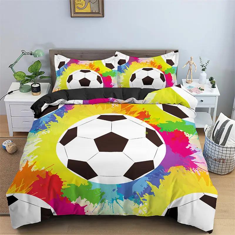 3PCS Single-sided Printed Bedding Set ,Comforter  Colorful Graffiti Football Duvet Bedding Cover Pillows Comfortable Bedspreads