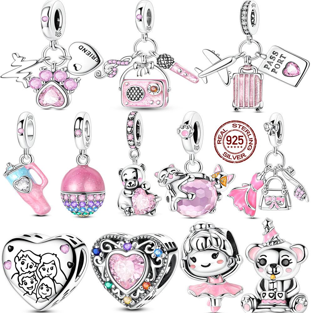 Pink Charms Original Copper Ballet Girl Bottle Heart Charms Beads Pendants Fit Bracelet Diy Women Jewelry Making