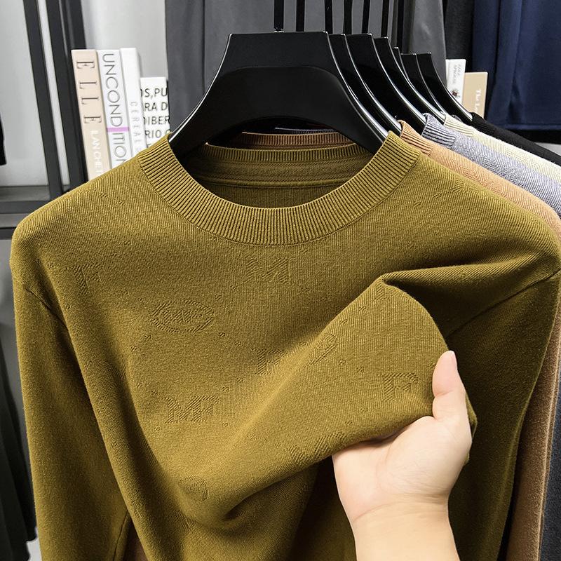 New Autumn And Winter Men'S Sweater Solid Color Round Neck Jacquard Casual Fashionable Simple Knitwear Base Sweater Top