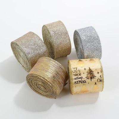 Grenzüberschreitendes Glitzerstoff-Weihnachtsband mit Goldpuder und Eisendrahtkante Schleifendekoration