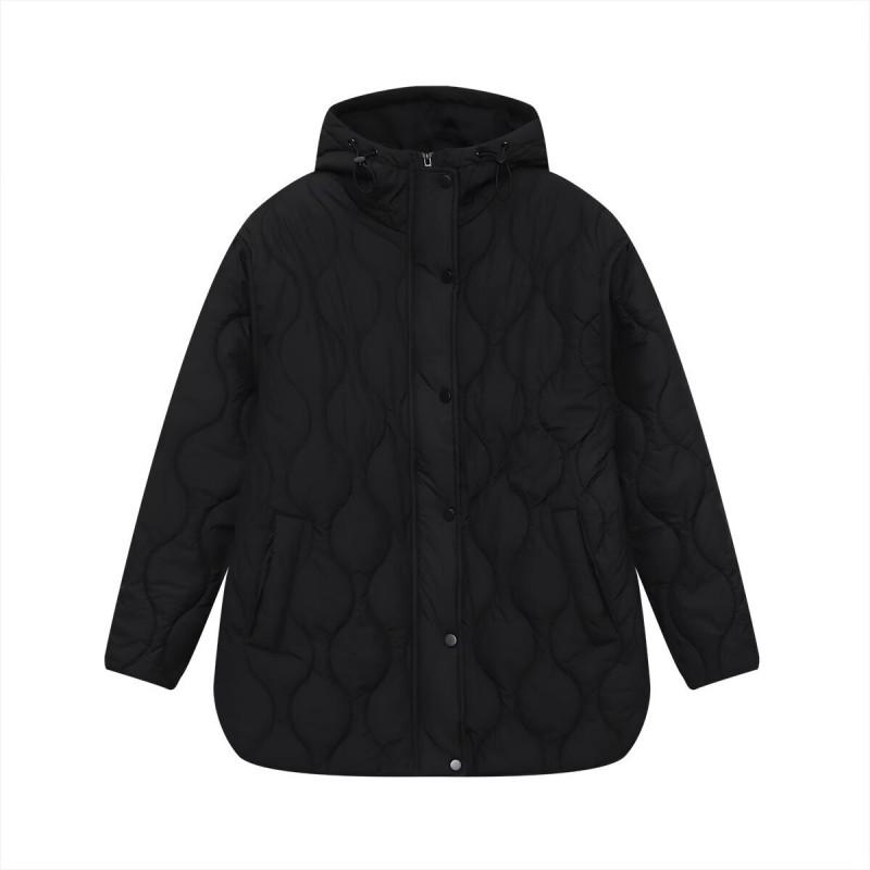 Womens Hooded Quilted Mid-Length Cotton Blend Coat Streetwear Loose Fit Fall 2025