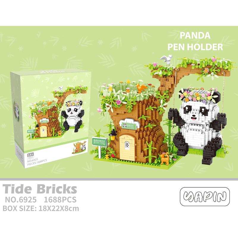 1688PCS Panda Swing Pen Holder Building Blocks Educational Toys Micro Diamond Bricks Creative Tabletop Decoration Kids Gifts