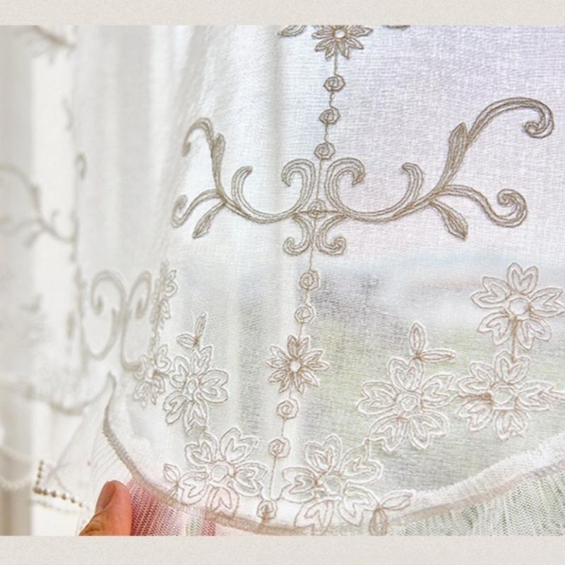 French Style Ruffled Lace Short Curtains Luxurious Embroidered Chiffon Fabric Curtains No Drilling Required Suitable for Home Doors Windows, and Cafes