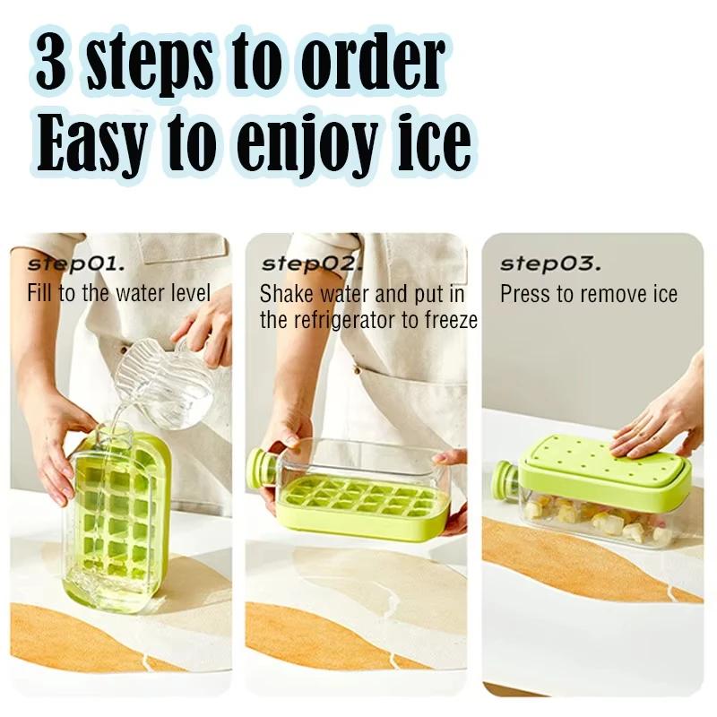 500/800ml 2in1 Ice Cube Tray with Water Bottle Press Type Portable Ice Maker High Capacity Ice Mold for Home Kitchen Summer Use