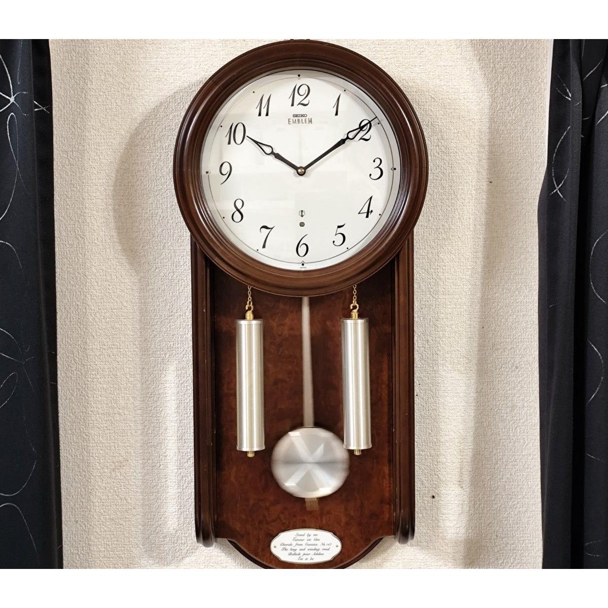 Used Seiko EMBLEM Karakuri Clock Melody Clock Inlaid Frame Emblem Pendulum Clock Wall Clock Wall Clock Quartz Interior