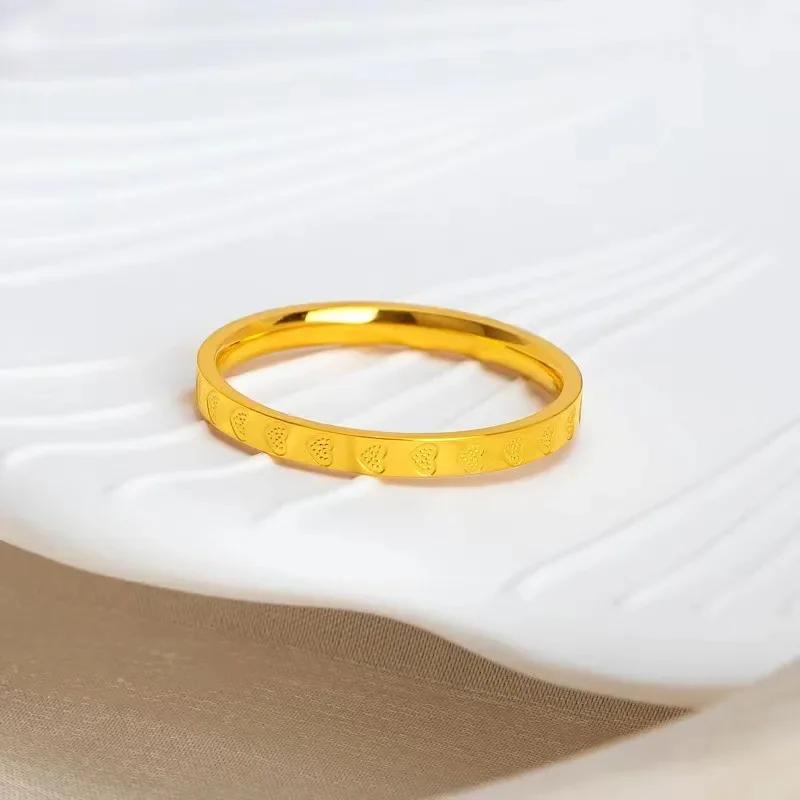 Golden Stainless Steel Heart Rings Women Thin Finger Ring Wedding Band Engagement Jewelry Girlfriend Gift