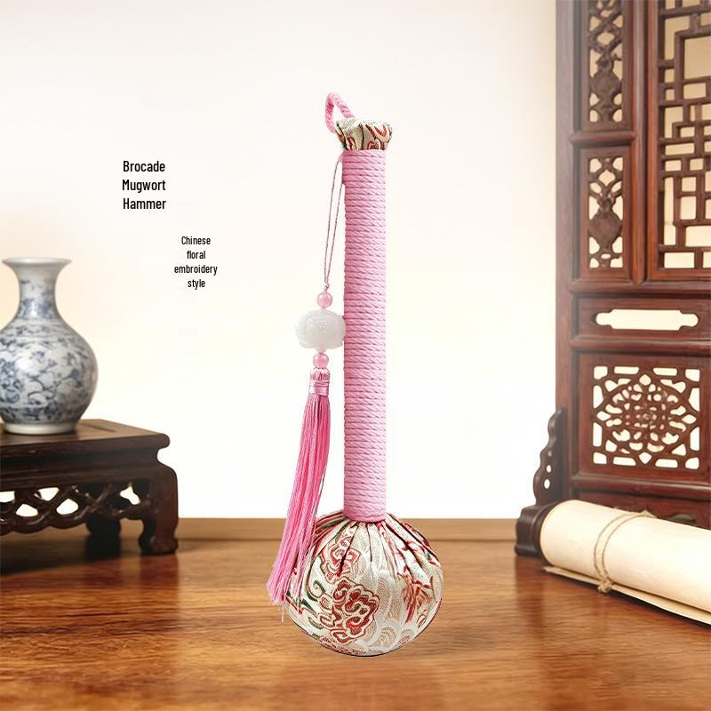 Year of the Horse Mugwort Meridian Massage Hammer - Solid Color Brocade Multifunctional Health Gift