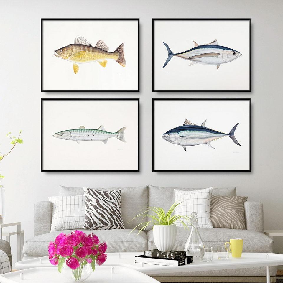 Decorative Painting Retro Fish Restaurant Hotel Paintings Animal Print Wall Pictures for Living Room Flatfish Wall Art Canvas