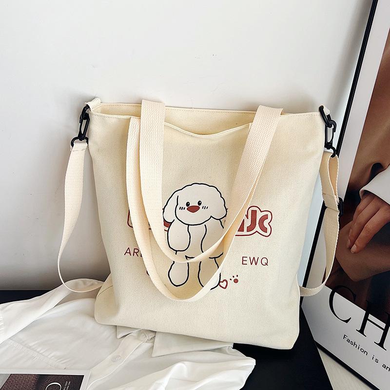 Canvas bag shoulder bag college student class bag large capacity cartoon print canvas bag messenger bag