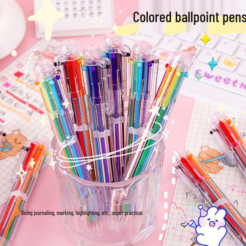 Japanese and Korean Multi-Color Push-Type Ballpoint Pen - Personality Colorful Red Pen