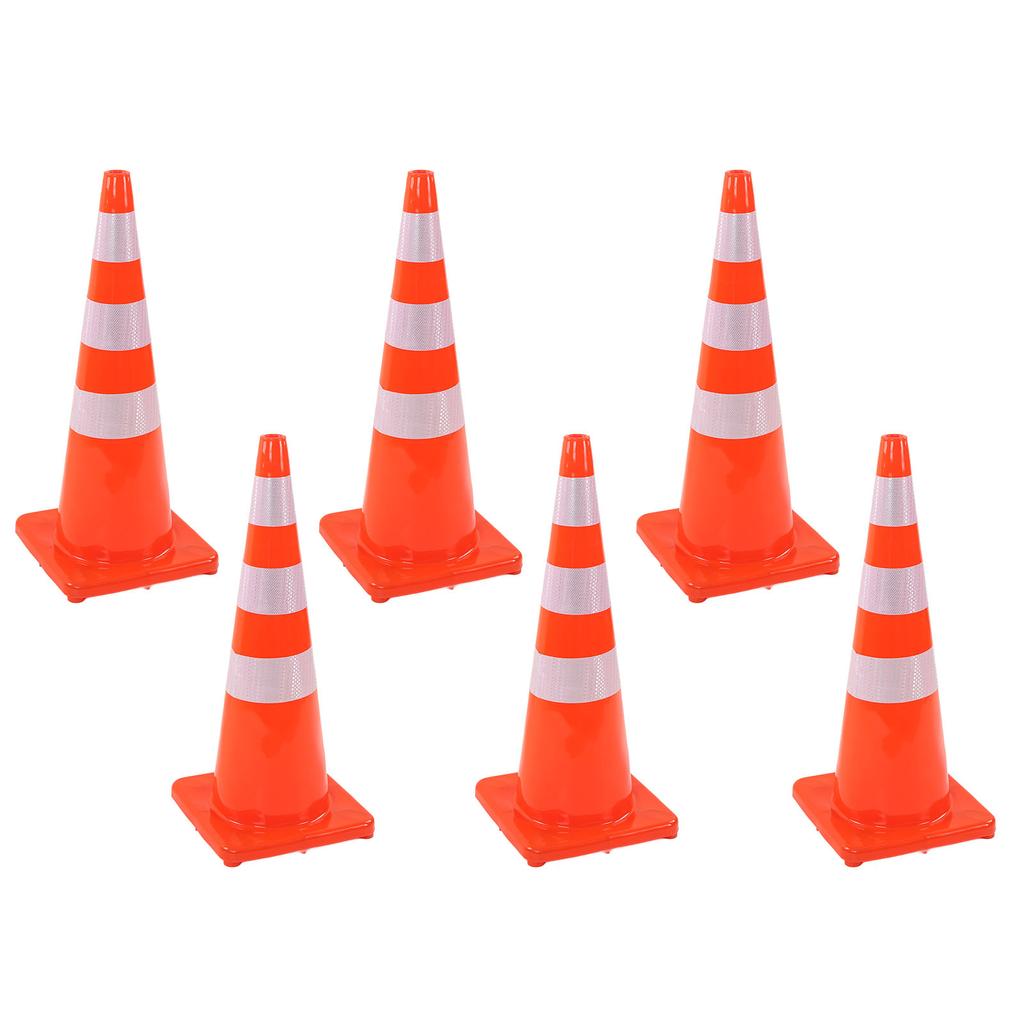 Traffic Safety Cones PVC Reflective Collar Square Base Multi-Purpose for Parking Lot Camping Kids Play Zone Car Protection