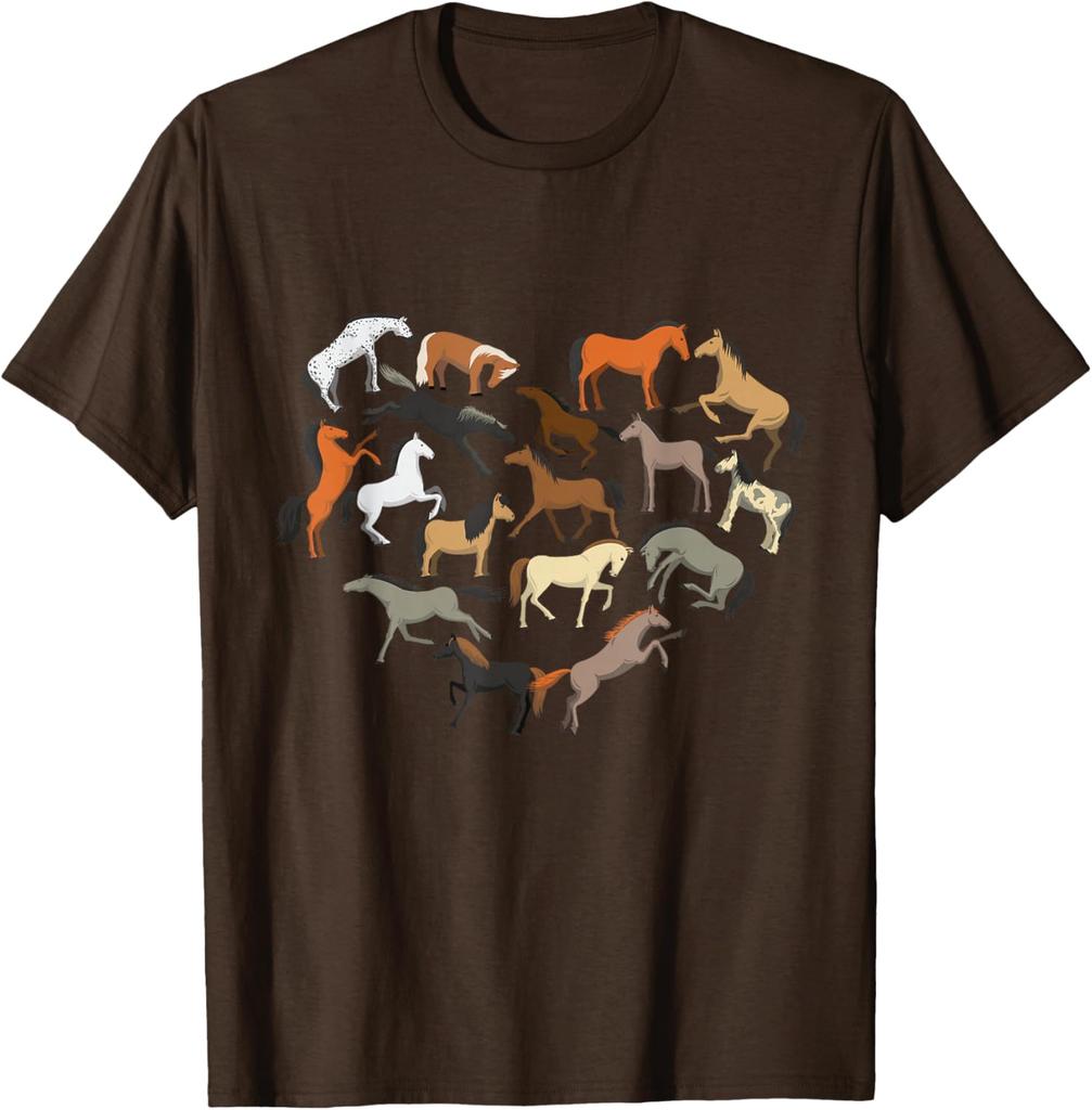 Horse Heart Collage Graphic Tee Horse Lover Farm Rider Casual Short Sleeve T-Shirt Men Women