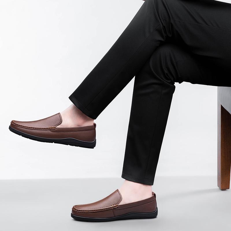Fashion Business Mens Slip On Shoes Classic Men's Genuine Leather Loafers Casual Breathable Flat Shoes Non-Slip Comfortable Walking Shoe