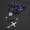 10mm Acrylic Bead Rosary Necklace Vintage Weave Catholic Religious Cross Jesus Pendant Necklaces for Men Women Jewelry Charm