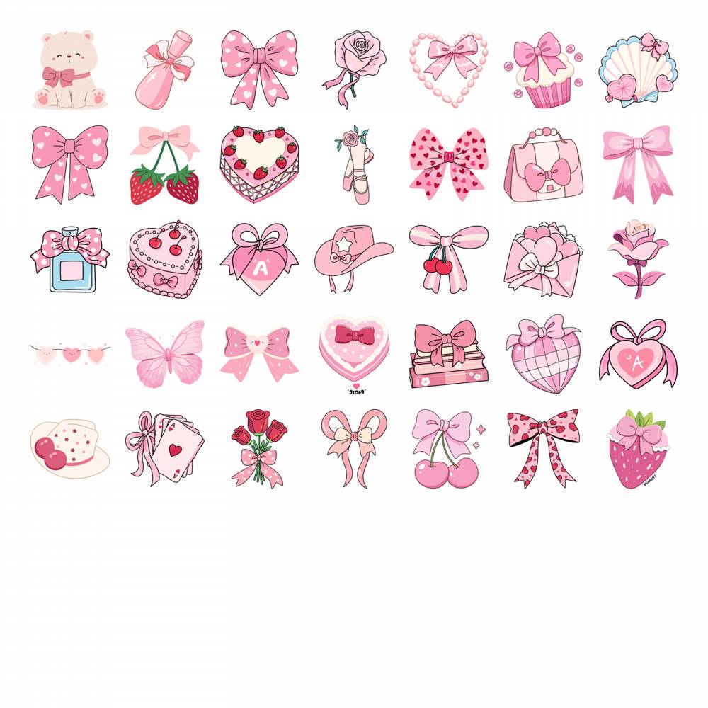 35pcs-50pcs Cute Pink Stickers Romantic Cute DIY Stickers Teacher Reward Stickers For Guitar Laptop Helmet Skateboard Guitar