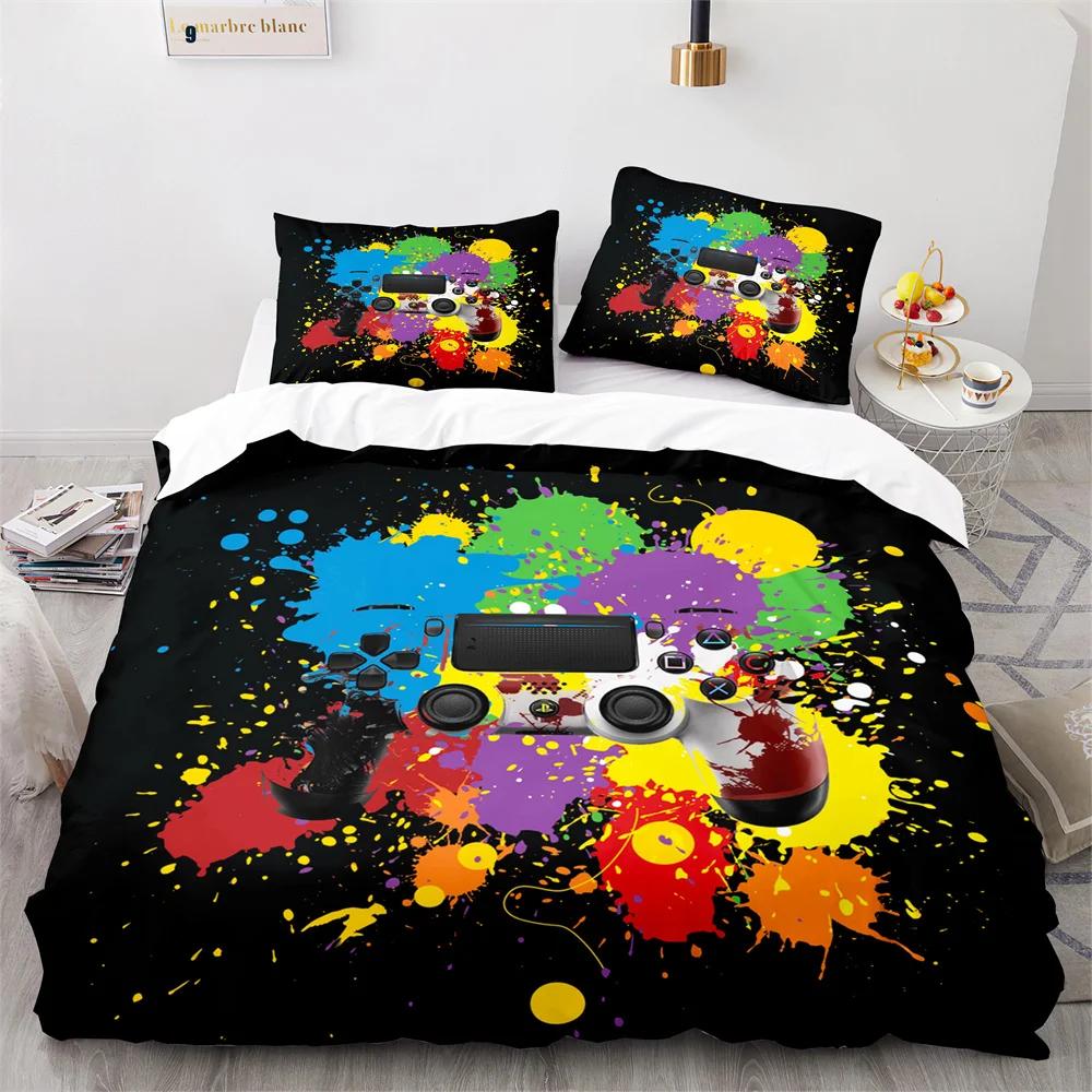 Comforter Colourful Gamepad Single Double Size Video Gamepad Pattern Boy For Bedroom Decor Polyester Comforter