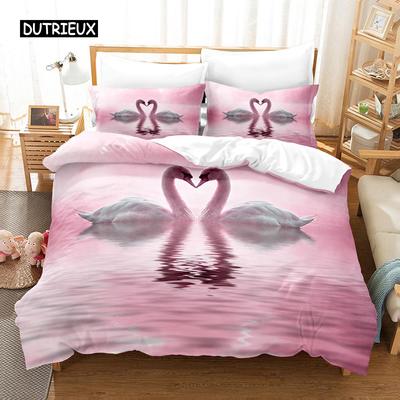 Swan Duvet Cover Set Twin Swan Bedding Set Microfiber Queen King Size Birds Romantic Style Quilt Cover Wild Animals for Girl Boy