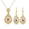 Vintage Women Jewelry Set Italian Baroque Red Ruby Pendant Handmade Royal Hook Earrings Necklace