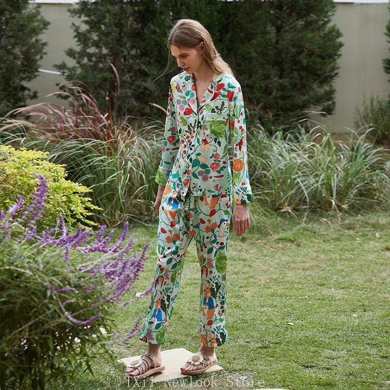 Fashion Comfortable  Pajamas Women's High-end Sense  Style Lapel Spring and Summer Long Sleeve Home Suit