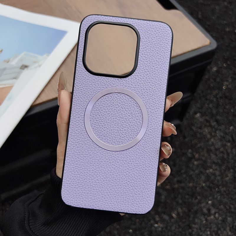 Business Unifarbene Lychee-Muster Lederhülle für Xiaomi 17T Pro Max 15Ultra Schlank Rutschfest Stoßfest für MagSafe Hülle Funda