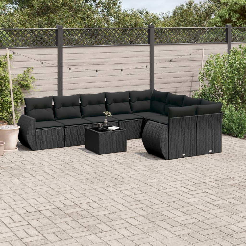 Vidaxl 10-Cz. Set da Giardino, Cuscini Rattan Nero Pe
