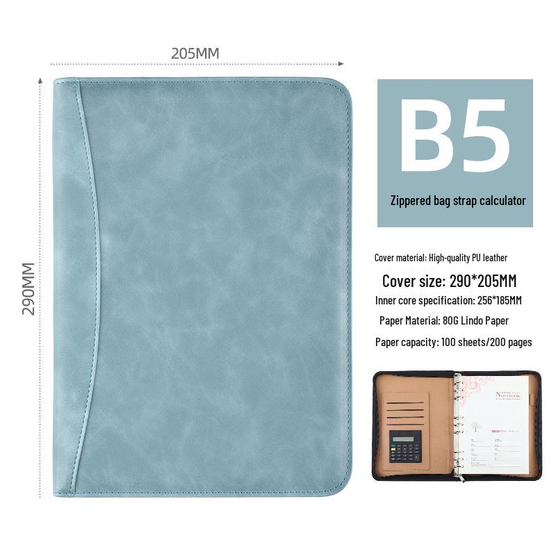 B5 Loose-Leaf Business Notebook with Calculator – Thick Cowhide Multifunctional Stationery