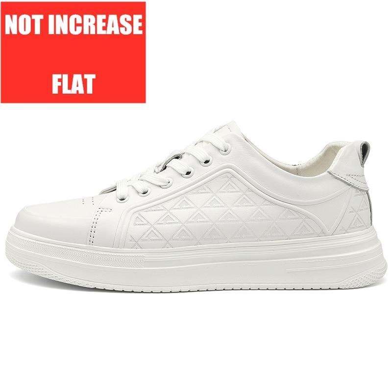 Fashion Men's Lightweight Cow Leather Elevator Shoes 5cm Hidden Lifts or Flat Sole Breathable Casual Sneakers for Daily Wear Comfortable