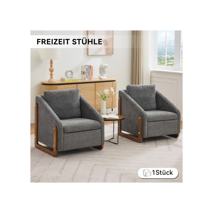 Fauteuil, Fauteuil D'appoint Pour Salon, Fauteuil Contemporain En Bois Avec Coussin De Dossier, Revêtement En Velours Gris