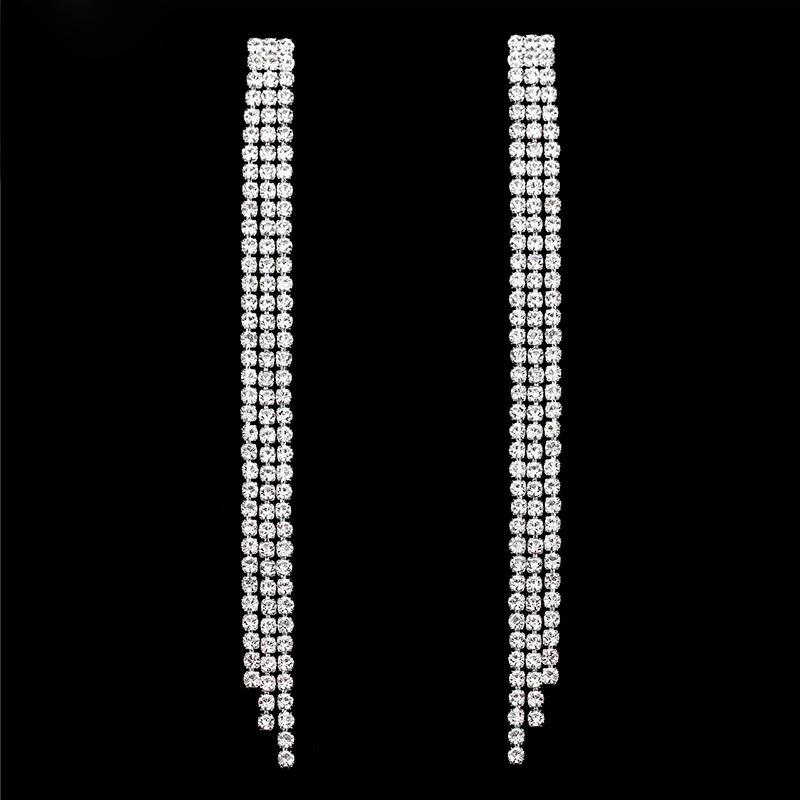 Fashion Personalized Long Tassel Diamond Earrings, Two Rows of Long Tassel Versatile, Earrings and Earrings.
