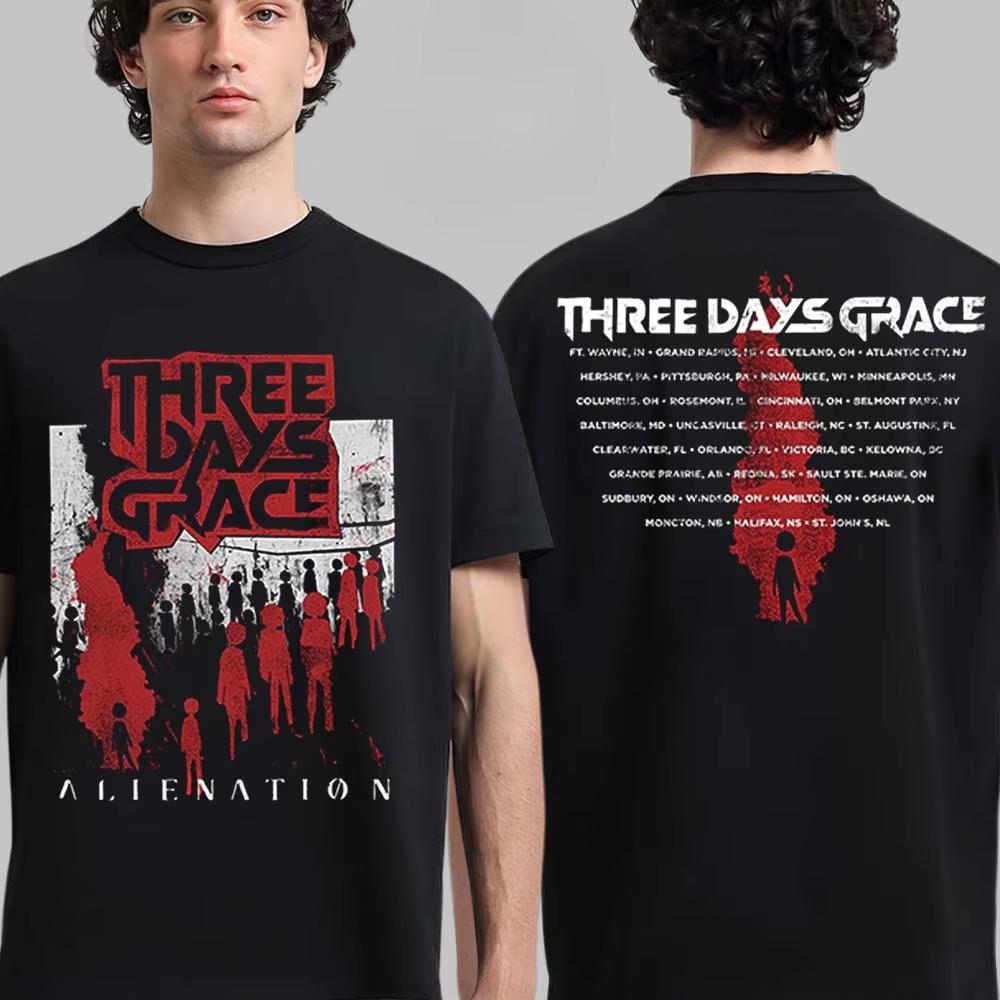 MultiEleUnisext Brushstroke Print Tee Rock Band Streetwear Casual Unisex Top for Fans Three Days Grace Tour Dates Graphic Tee