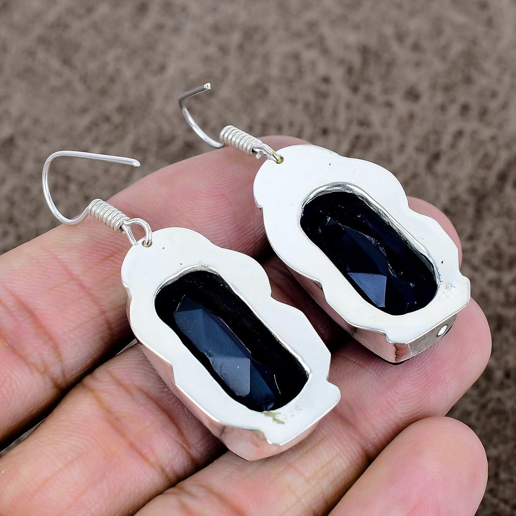 Blue Topaz Gemstone Handmade 925 Sterling Silver Jewelry Earring 2.17" KKG-600