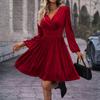 Women's Fashionable Solid Color Long Sleeved V Neck Pullover Casual Dress