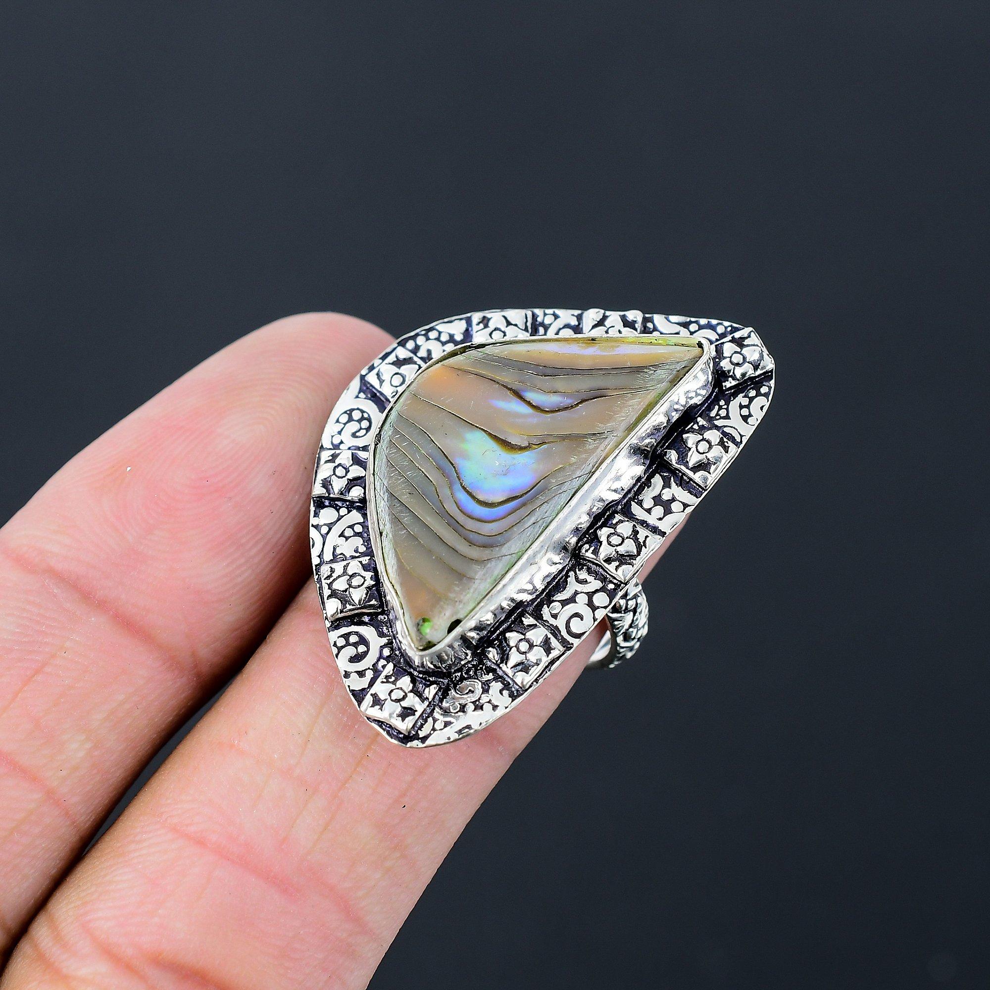 

925 Silver Abalone Shell Gemstone Wedding Birthday Statement Ring Jewelry US 8.5 8.5