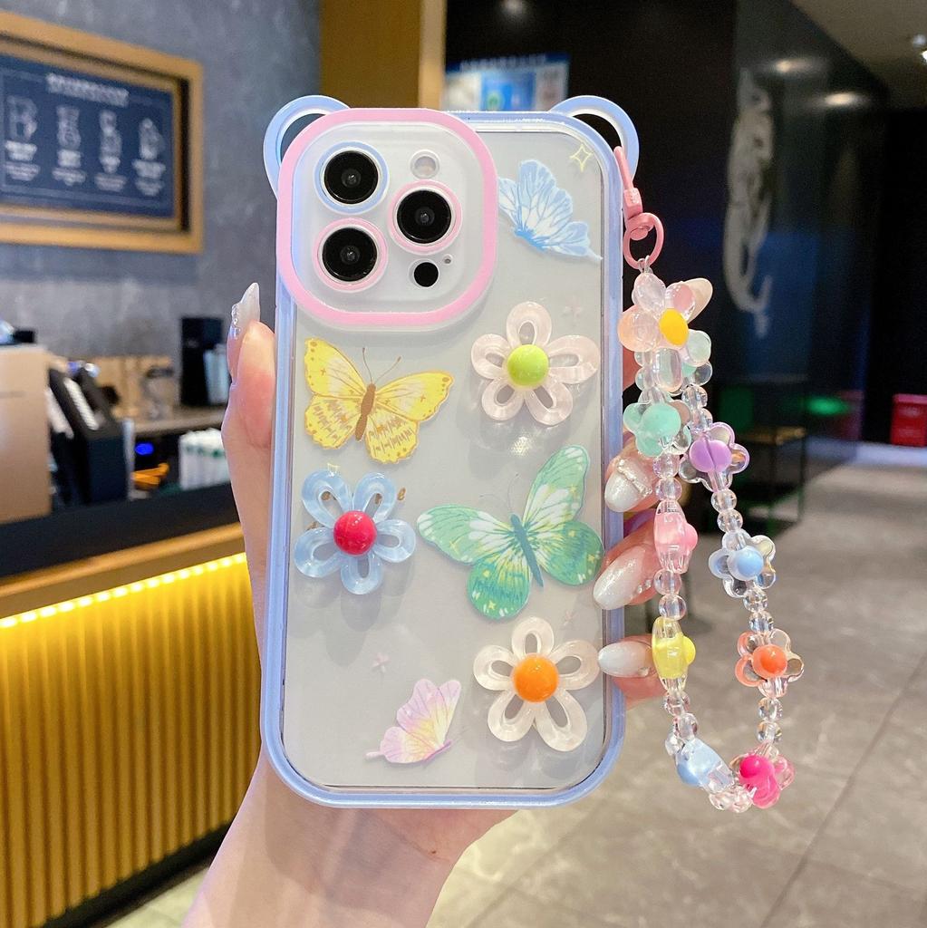 The New Three-dimensional Flower Bracelet Mobile Phone Case Is Suitable for Huawei MATE60PRO Anti-drop Soft Case P70 Lanyard Girl Style