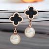 Elegant Black Pearl Titanium Steel Stud Earrings - Korean Style