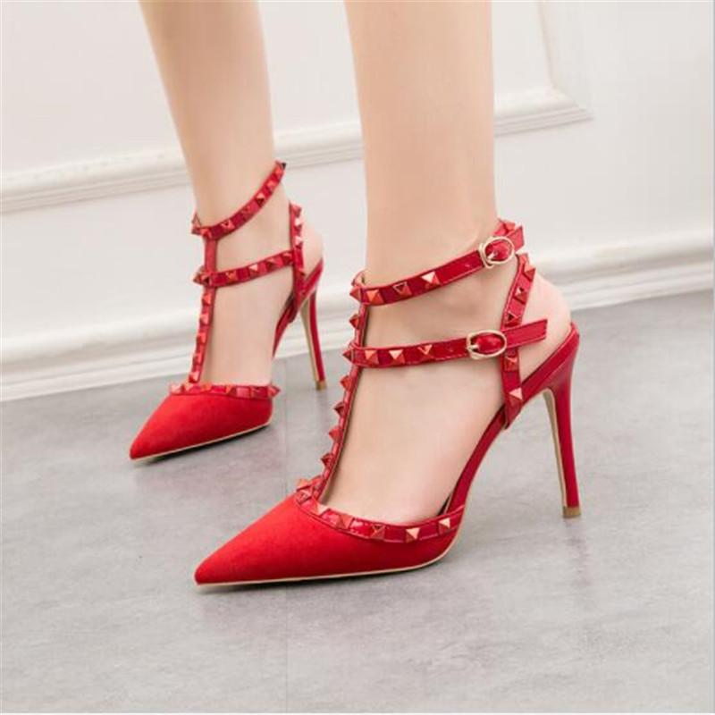 Fashion 10CM PUMPS 2025 Sexy slim stiletto nightclub women's shoes high-heeled shallow mouth pointed hollow rivet Roman sandals
