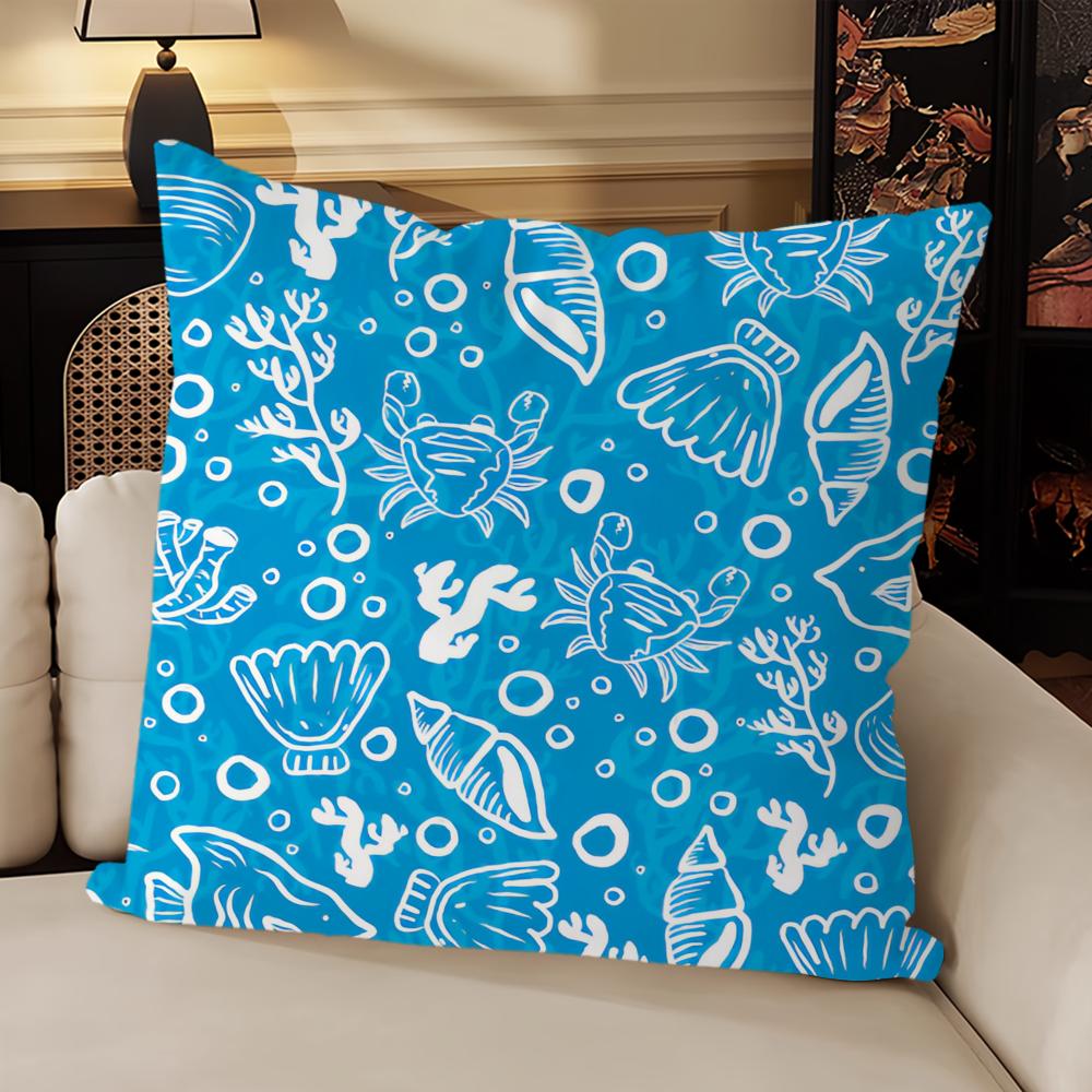 Art Sea Life Blue cushion cover Sofa Living Room Bedroom Headboard Backrest Cushion Square Cushion Nap Time Pillow Case