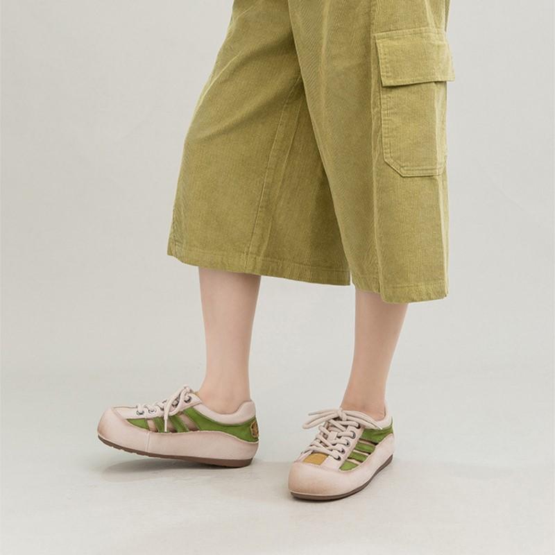 Johnature College Style Hollow-out Sandals Genuine Leather Round Toe Comfortable And Breathable Women's Shoes