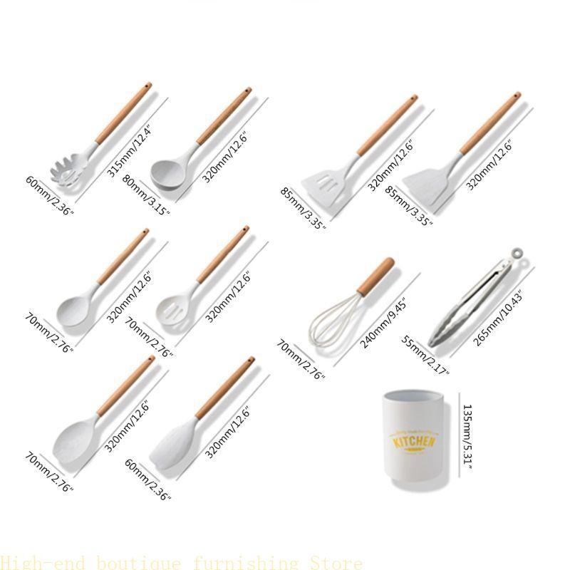 11-teiliges Marmor Silikon Küchenutensilien Set mit Holzgriff Spatel Löffel Schneebesen