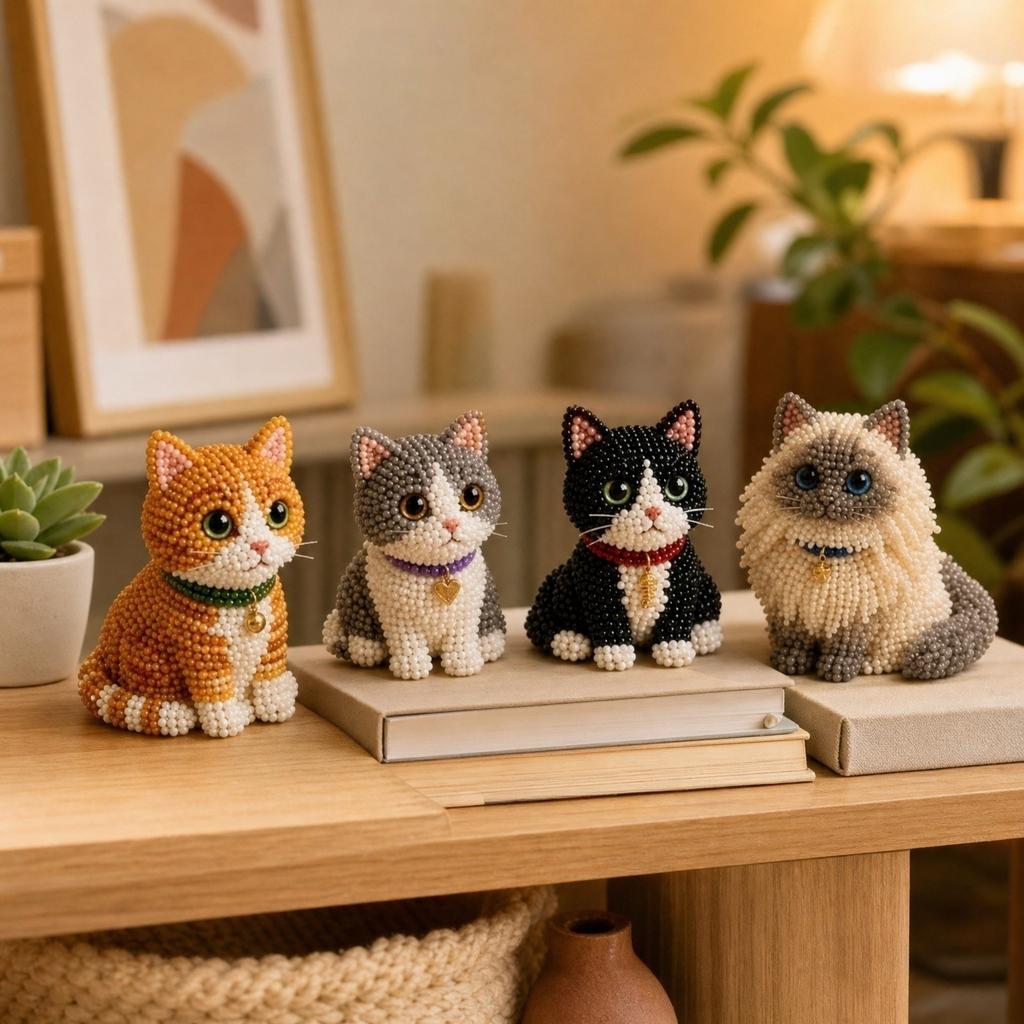 Kit Fai da Te Gatto con Perline 3D con 4 Modelli Animali Set Completo per Artigianato Include Perline Filo Istruzioni e Strumenti per Progetti Fatti a Mano