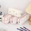 Exquisite flowers and bow pattern creative pencil case, rectangular stationery storage bag, stylish portable school supplies