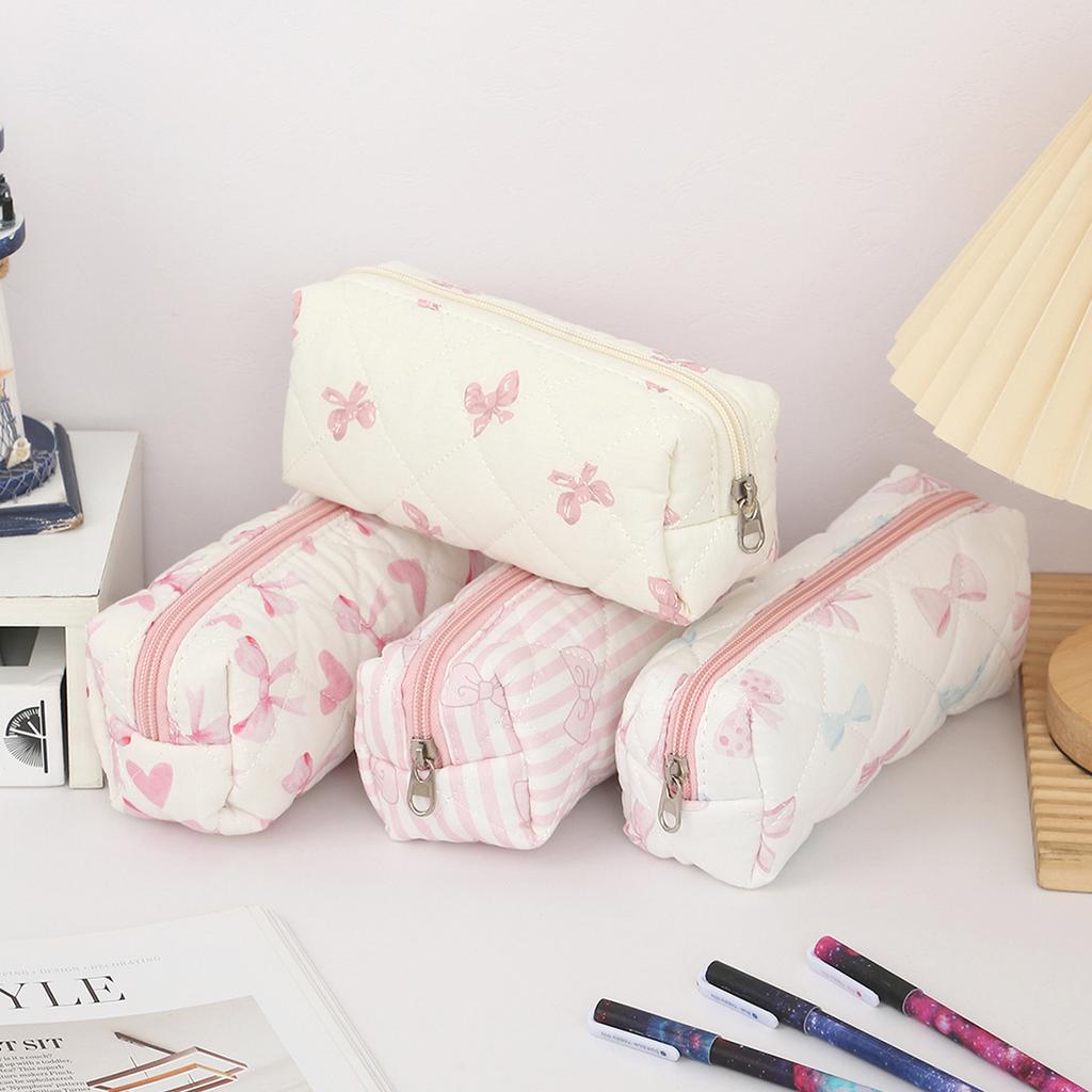 Exquisite flowers and bow pattern creative pencil case, rectangular stationery storage bag, stylish portable school supplies