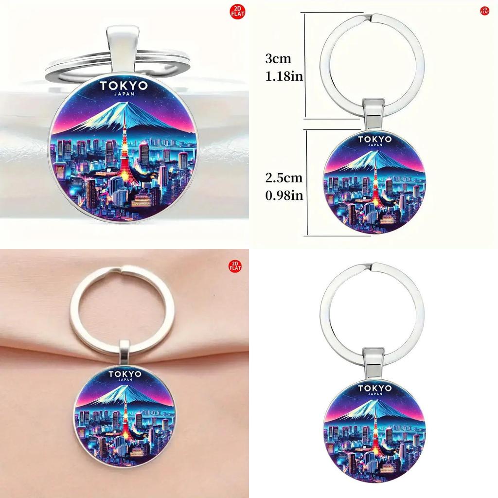 Tokyo Fuji Mountain Keyring With Silver Zinc Alloy For Gift Giving