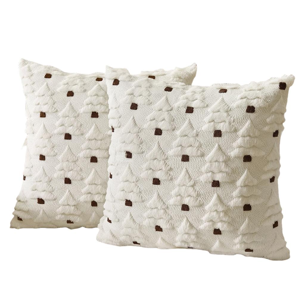 Christmas Tree Faux Fur Pillow Covers Embroidery Fluffy Plush Accent Pillow Cases Plush Pillow Case for Living Room Bedroom Sofa