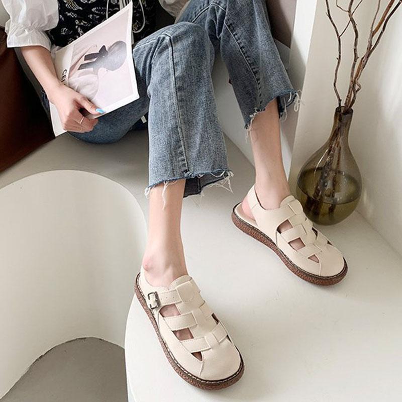 Women's Summer Vintage Sandals Buckle Shallow Mouth Casual Women Shoes Female Platform Retro Slippers Ladies Roman Sandals 35-40