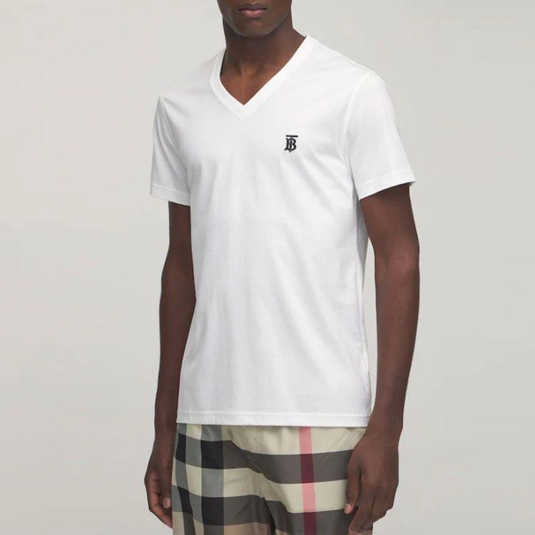 Burberry T Shirts Men's White V Neck Moderate Straight Fit 80172581