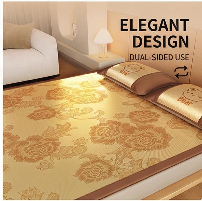 Fitted Ice Rattan Silk Cooling Mat, Soft Washable Summer Bedding for Bedroom & Air-Conditioned Rooms