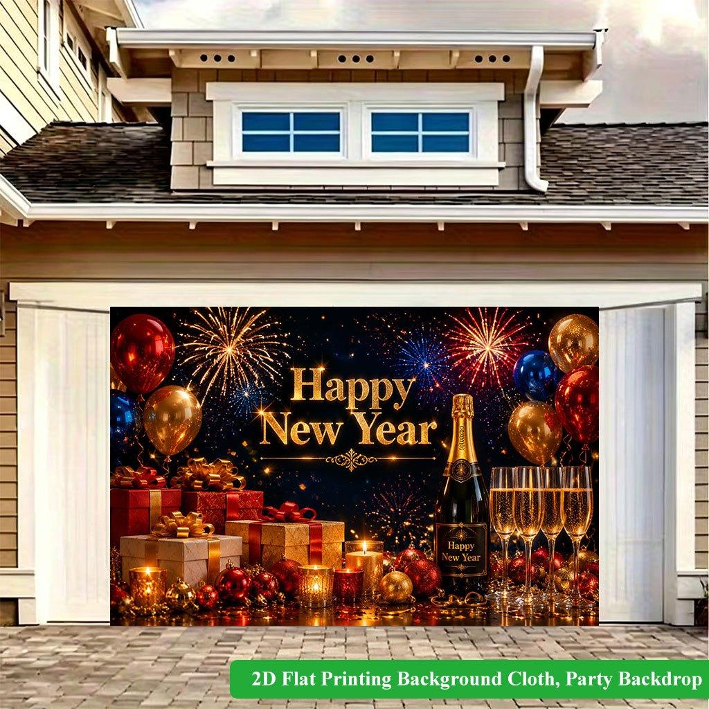 2D Flat Backdrop1pc New Year Gift Fireworks Backdrop Banner Polyester Wall Decor For Living Room Bedroom Office Outdoor Decor Party Holiday