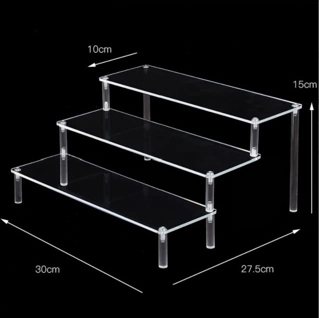 ENN LLC Figure Display, 3-Tier Acrylic Stage with Stand (30cm Wide, 3 Clear Tiers)