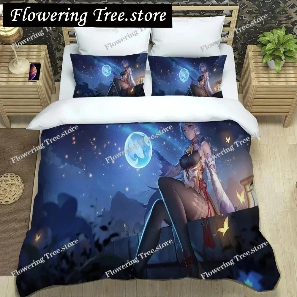 3D Anime Genshin Impact Bedding Set,Duvet Cover Comforter Bed Set Quilt Cover Pillowcase,King Queen Twin Size Boys Girls Adults